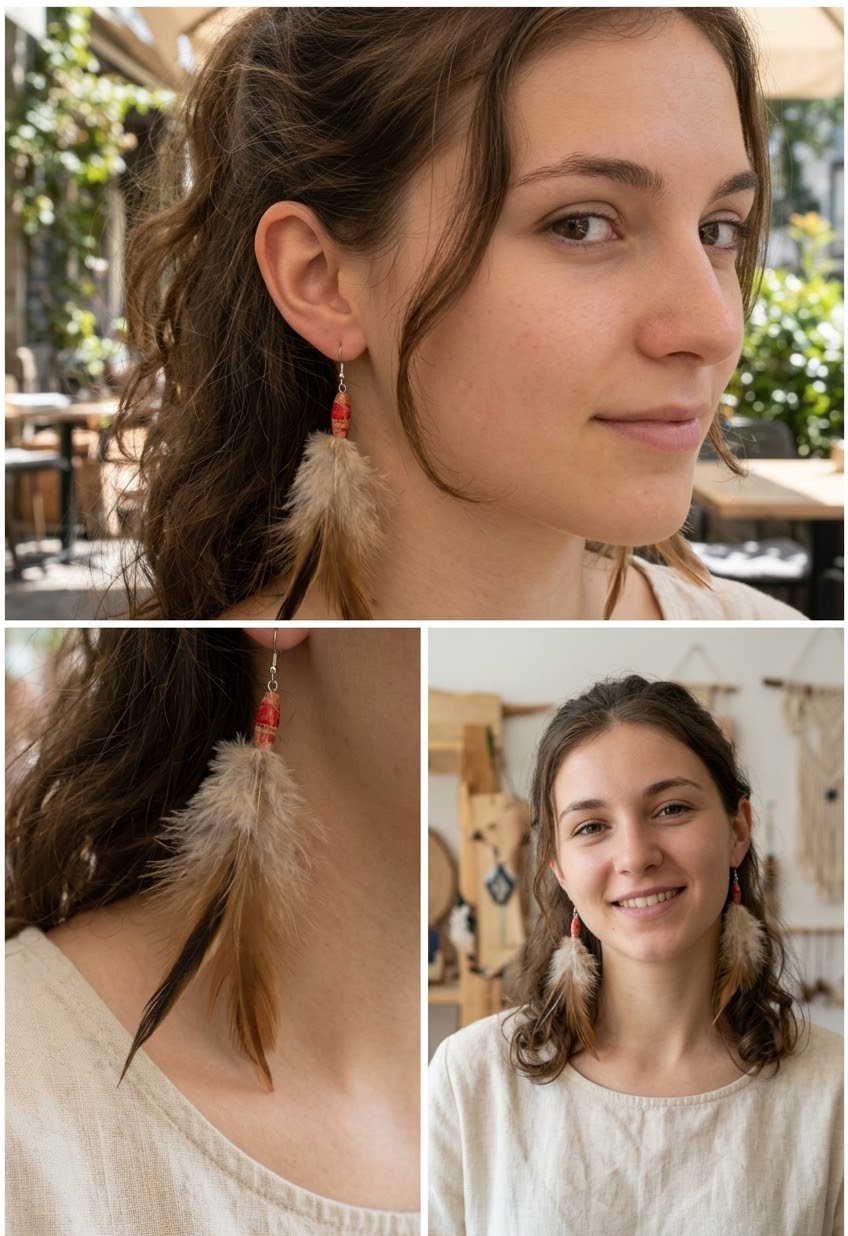 Wood feather earrings
