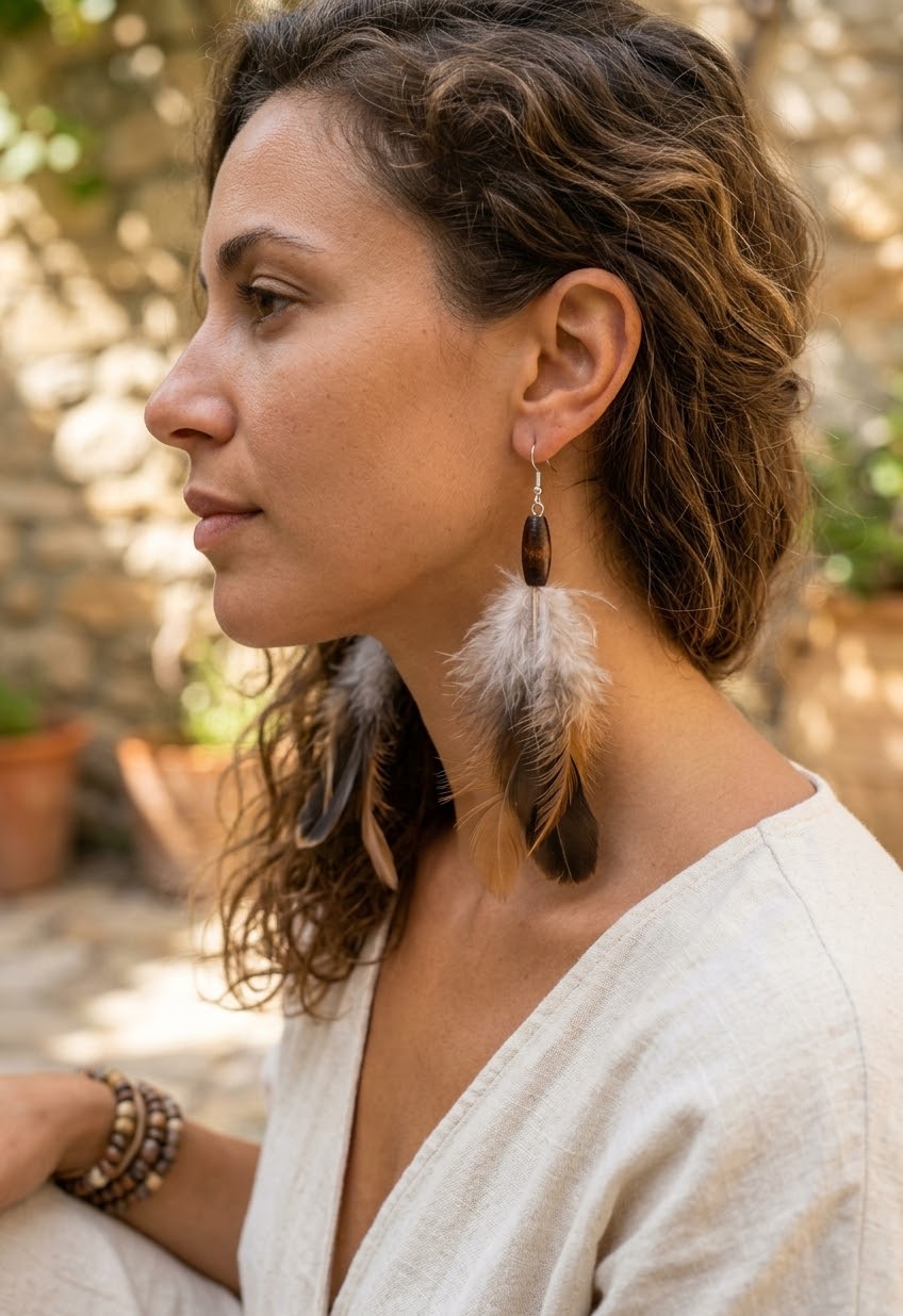 Wood feather earrings