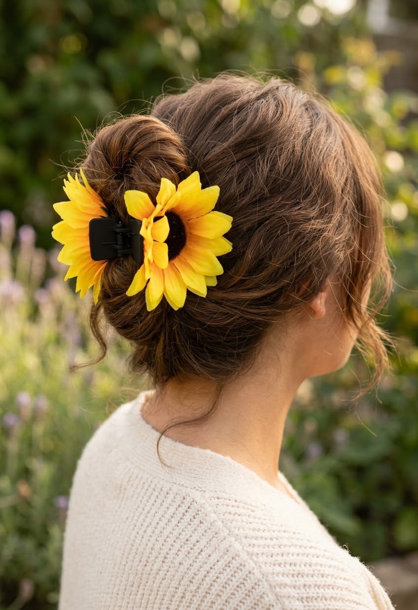 Sunflower hair claw 2 inch