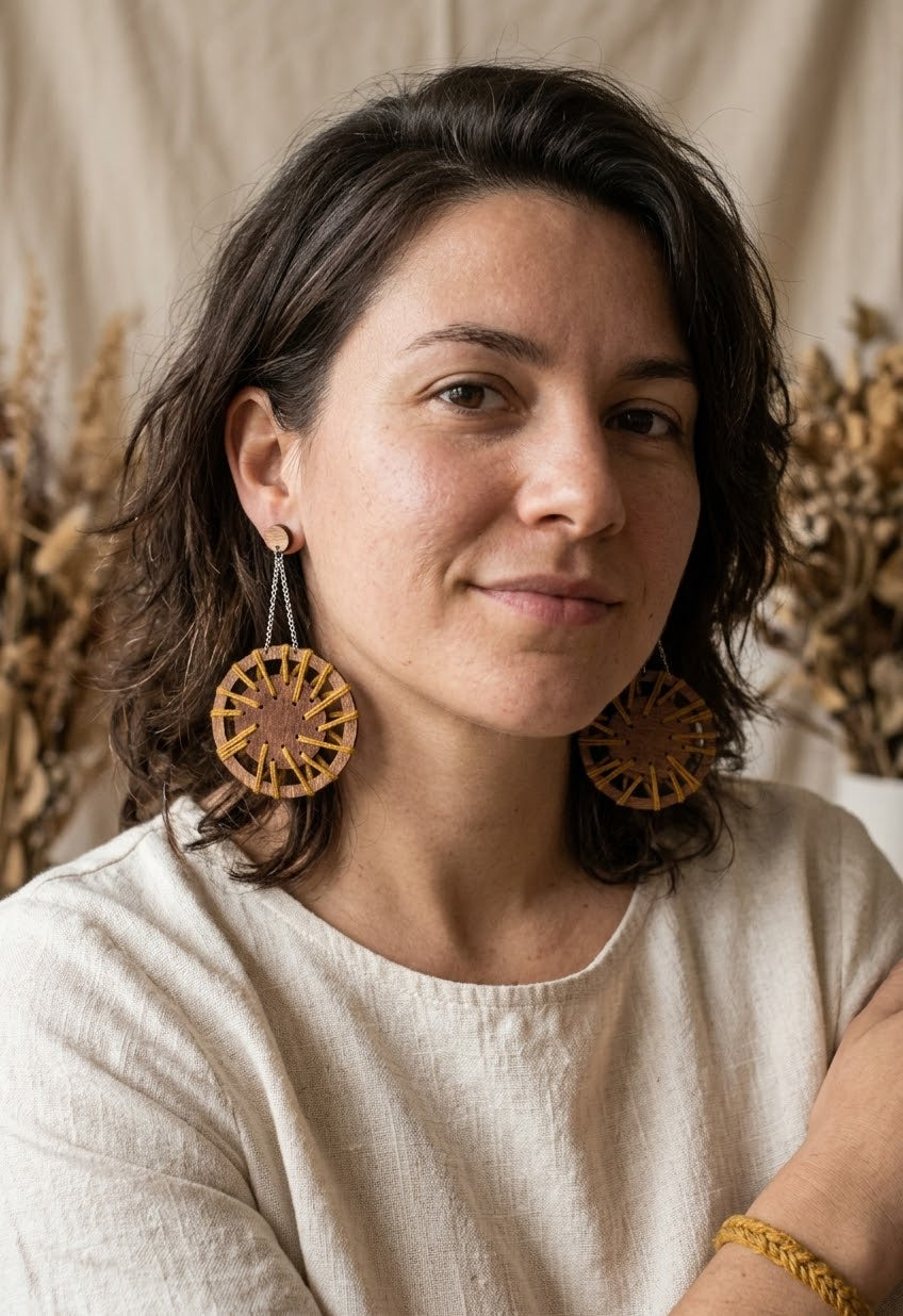 Handwoven and wood earrings